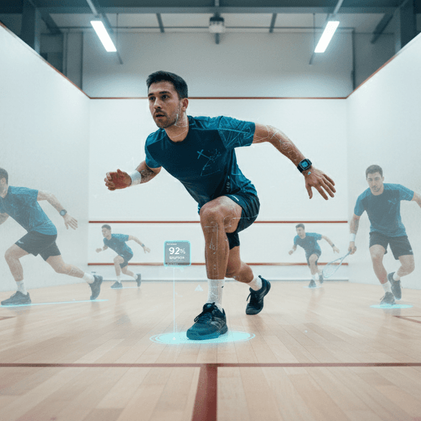 Squash player in action